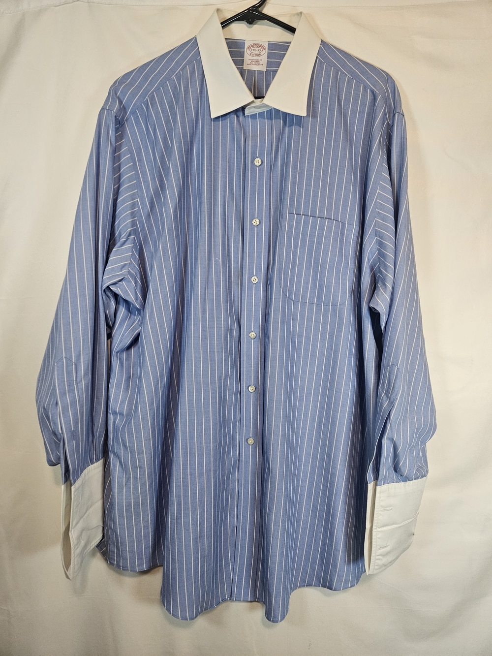 Brooks Brothers Light Blue Pinstripe Dress Shirt with White Contrast Collar